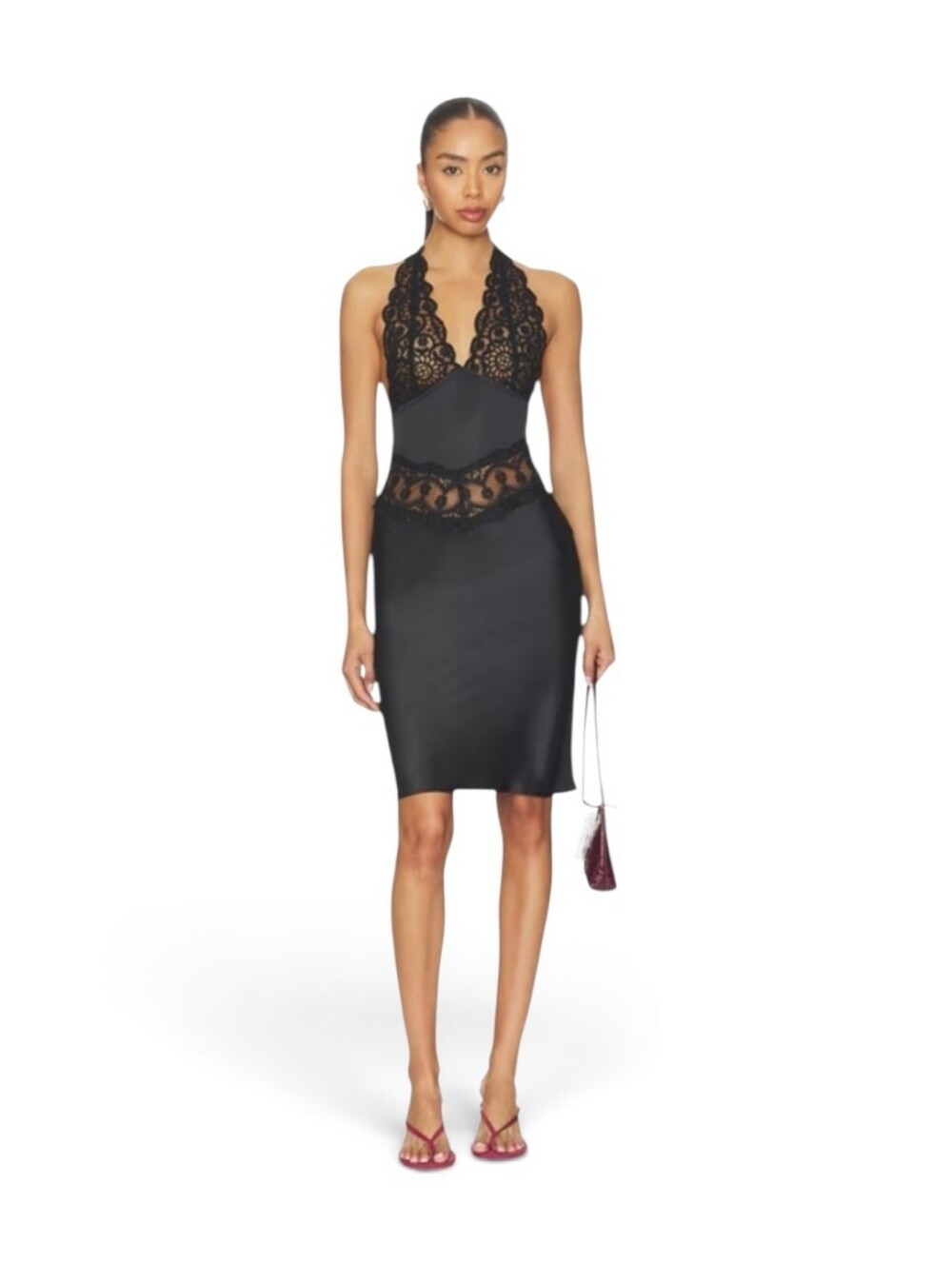 Lioness Solana Onyx Lace Halter Open Back Midi Dress Size XS NWOT